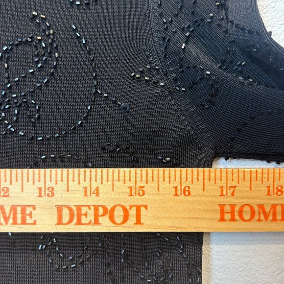 NEW Sandra Darren Black Beaded 3/4 Sleeve Knit Top Scoop Med Elegant VTG Glam - Picture 6 of 8